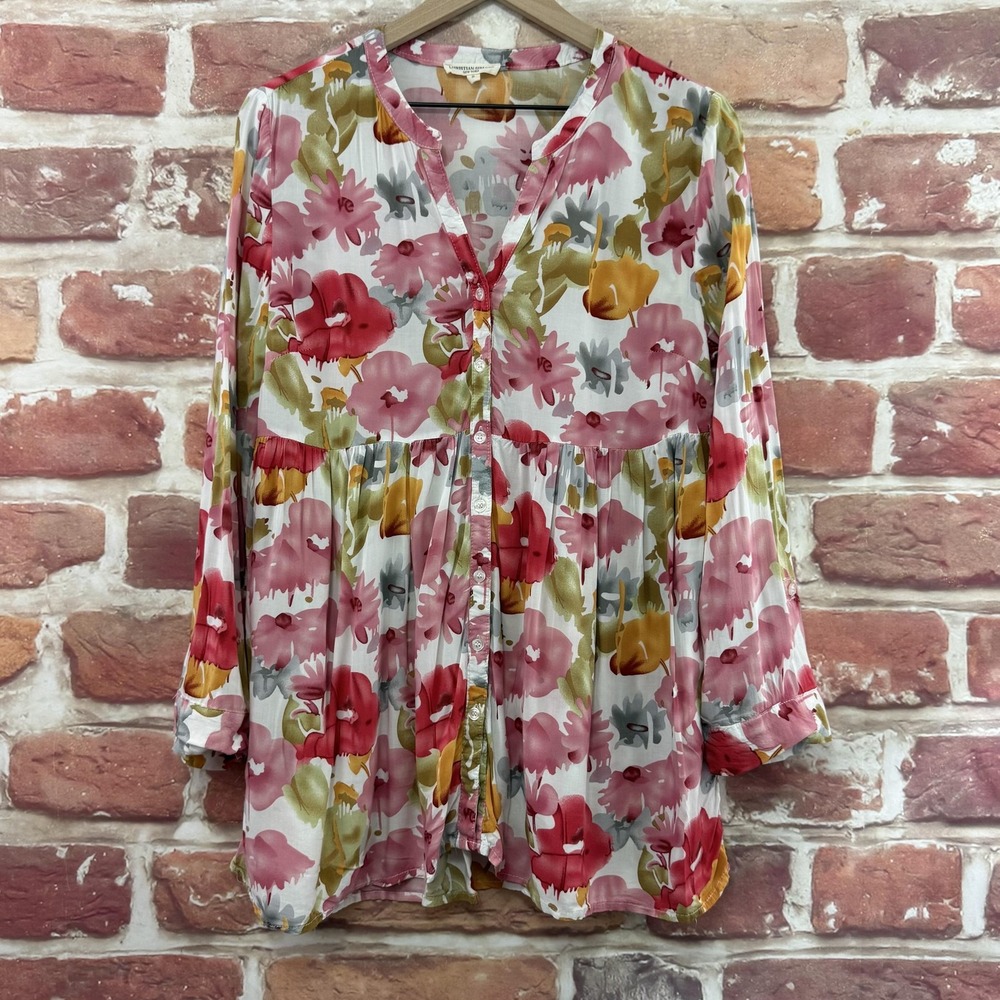 Christian Siriano New York Top Women's S Multicolor Garden Floral Casual Shirt
